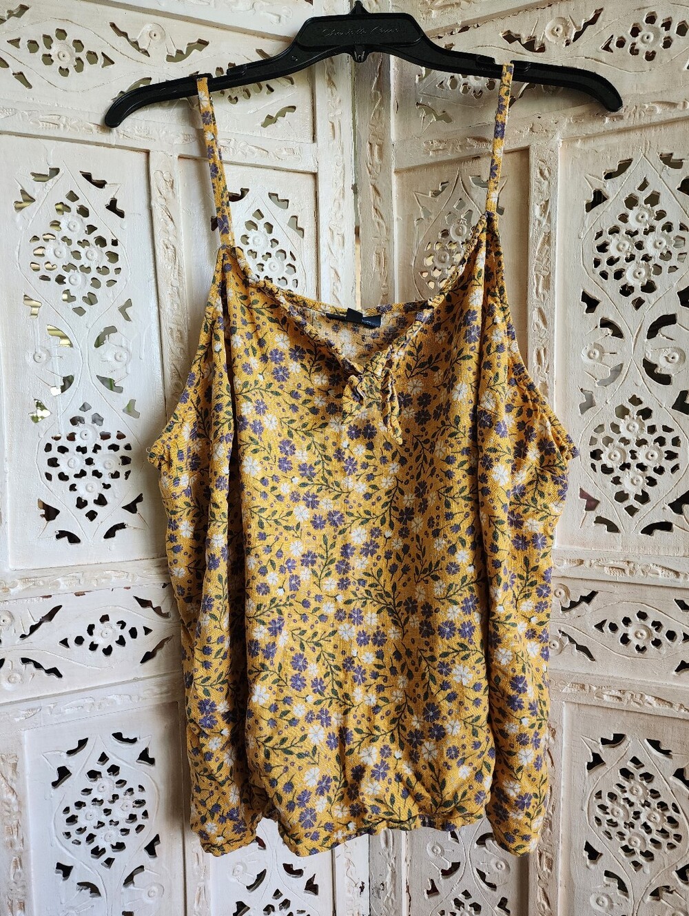 ModCloth Yellow Floral Linen Blend Cami Tank Top- Size 3X